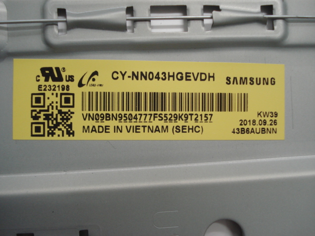 BN95-05393Q LCD Display HV430QUB-N1A, BN95-04777F, CY-NN043HGEVDH / UE-43NU7192, 43NU7092